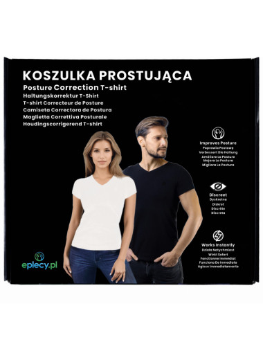 eplecy eplecypl koszulka prostujaca na garbienie i proste plecy w pudelku pudelko nowe opakowanie białe przód